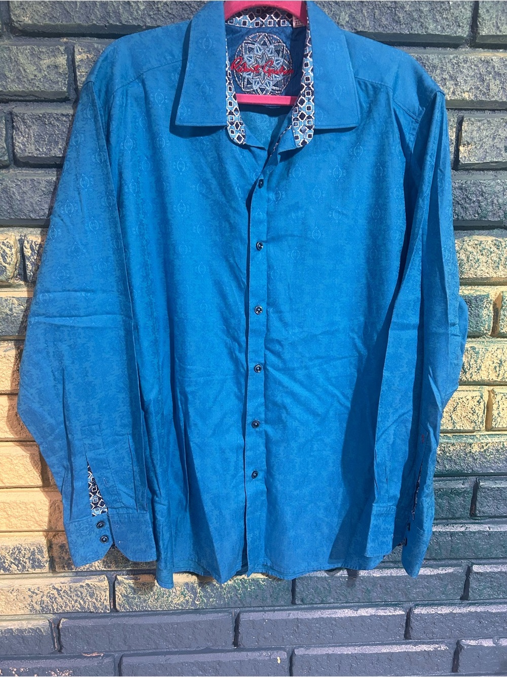 Robert Graham 2XL  Blue Button-Up Shirt with Patterned Trim